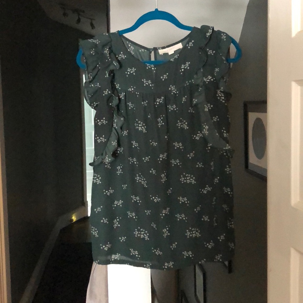 Loft green ruffle shell